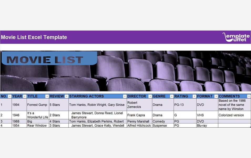 Movie List Excel Template