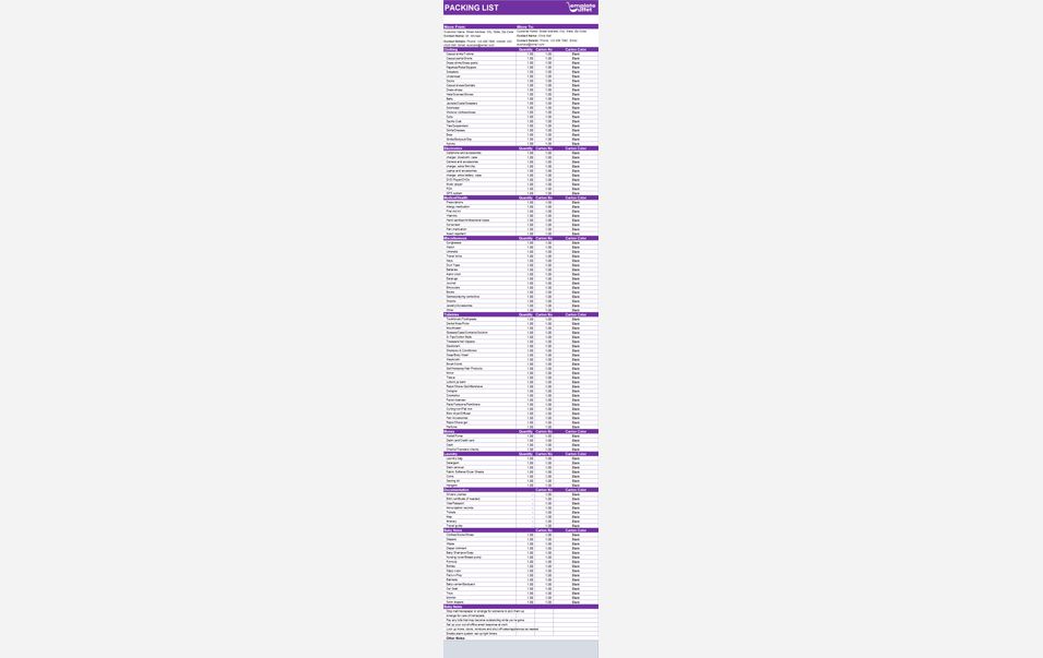 Packing List Excel Template