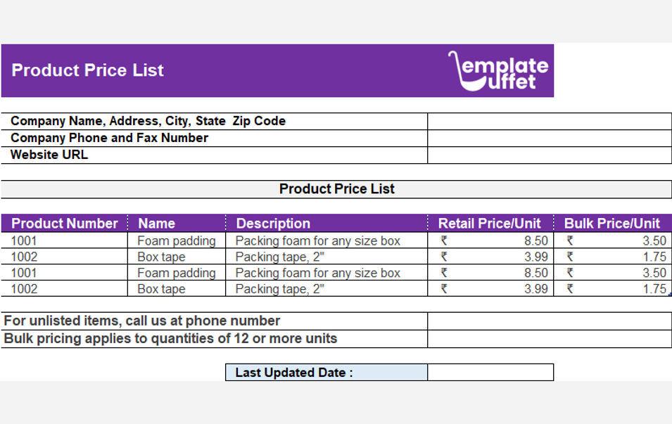 Product Price List