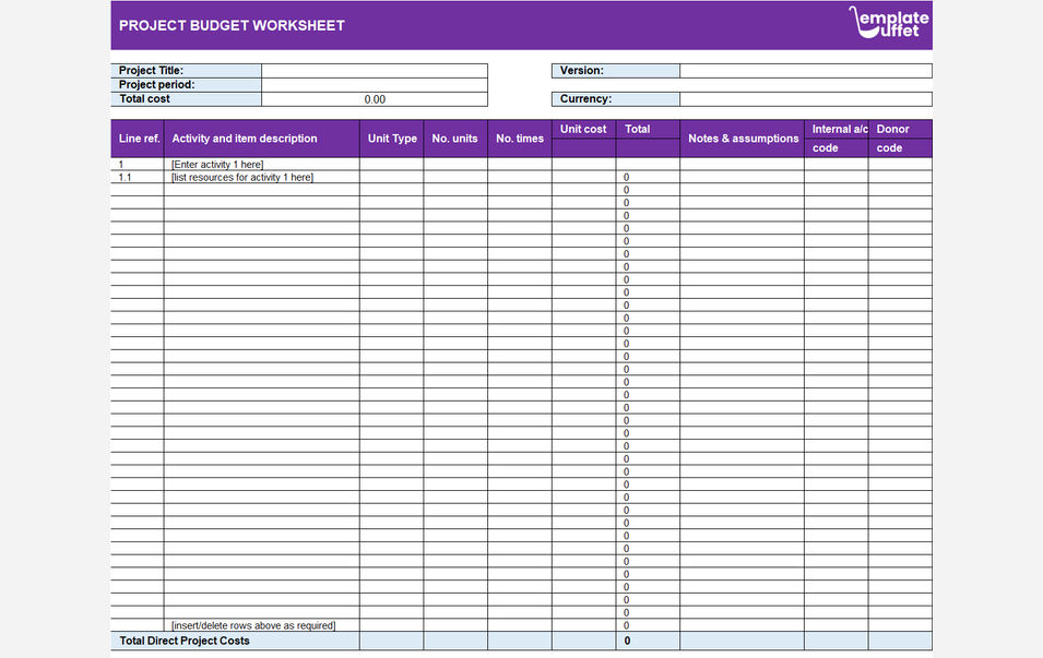 Project Budget Worksheet