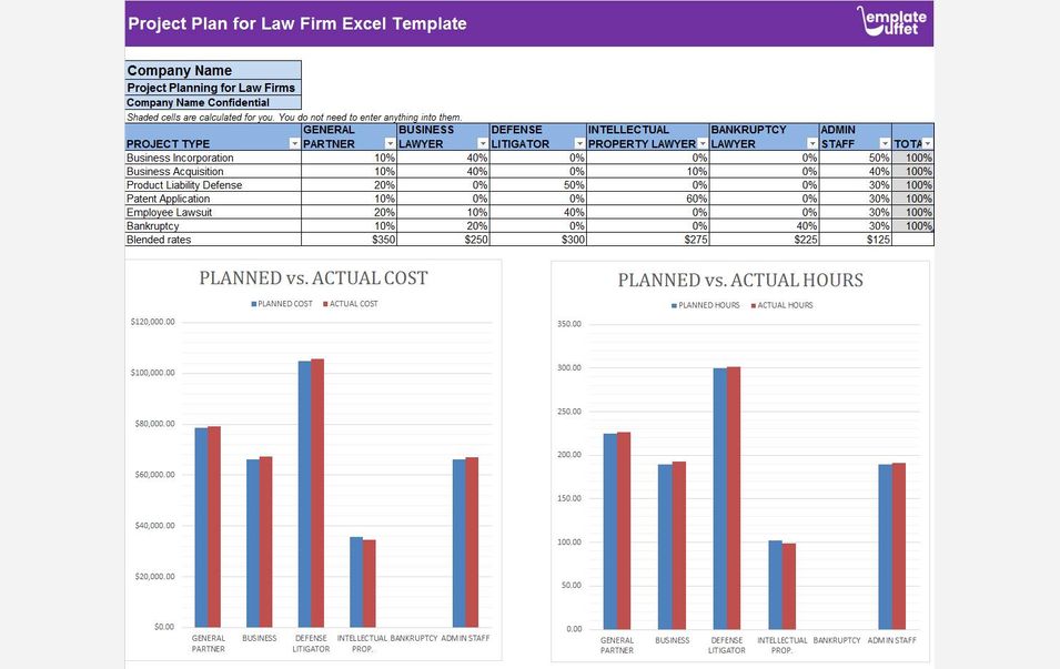 Project Plan for Law Firm Excel Template