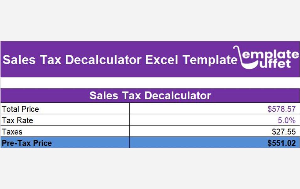 Sales Tax Decalculator Excel Template