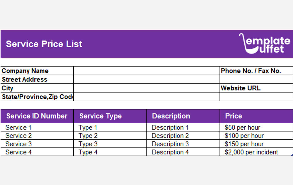 Service Price List