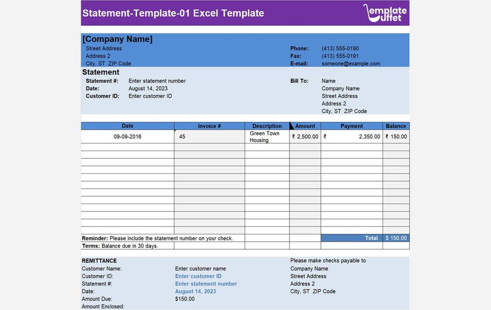 Statement-Template-01 Excel Template