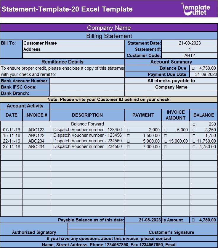 Statement-Template-20 Excel Template
