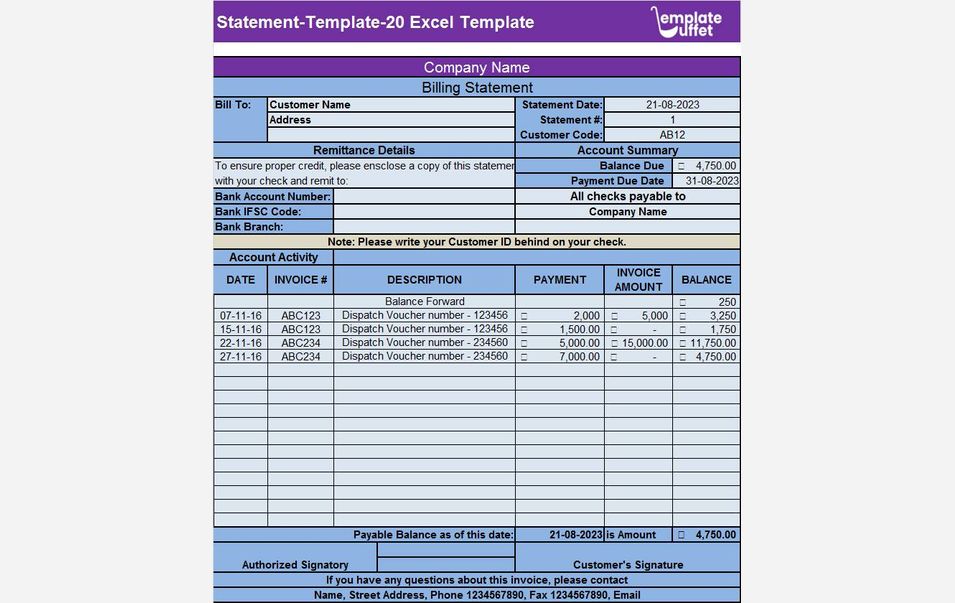 Statement-Template-20 Excel Template