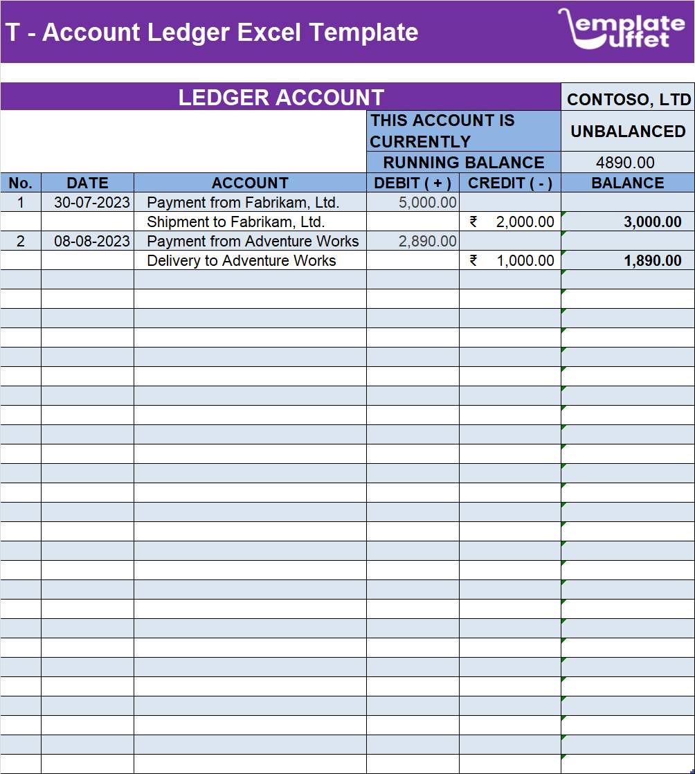 T-Account Ledger Excel Template
