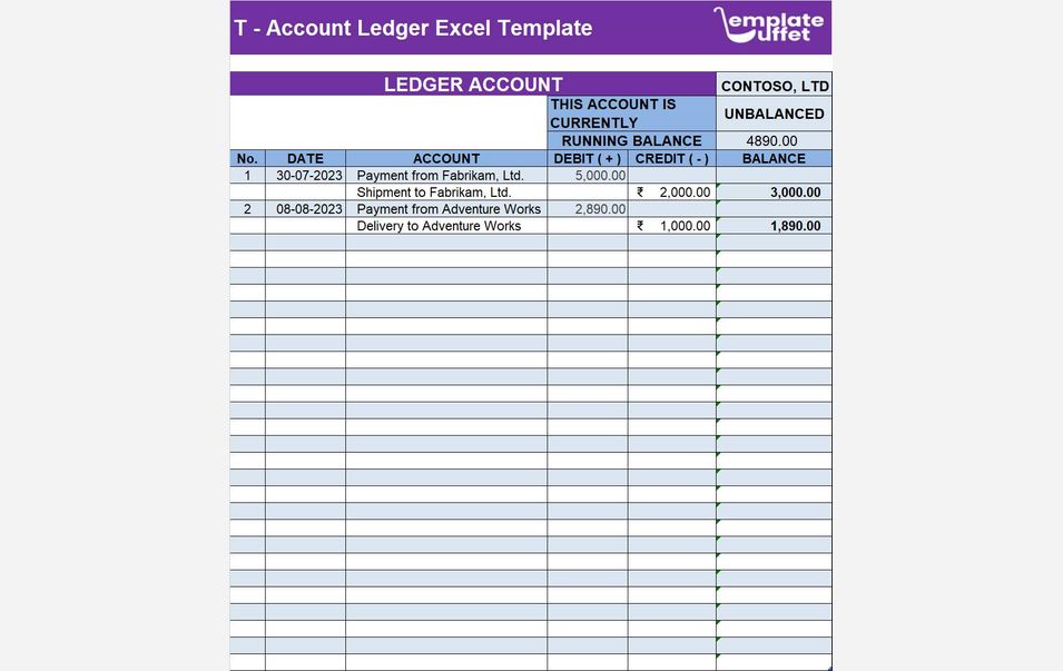 T-Account Ledger Excel Template