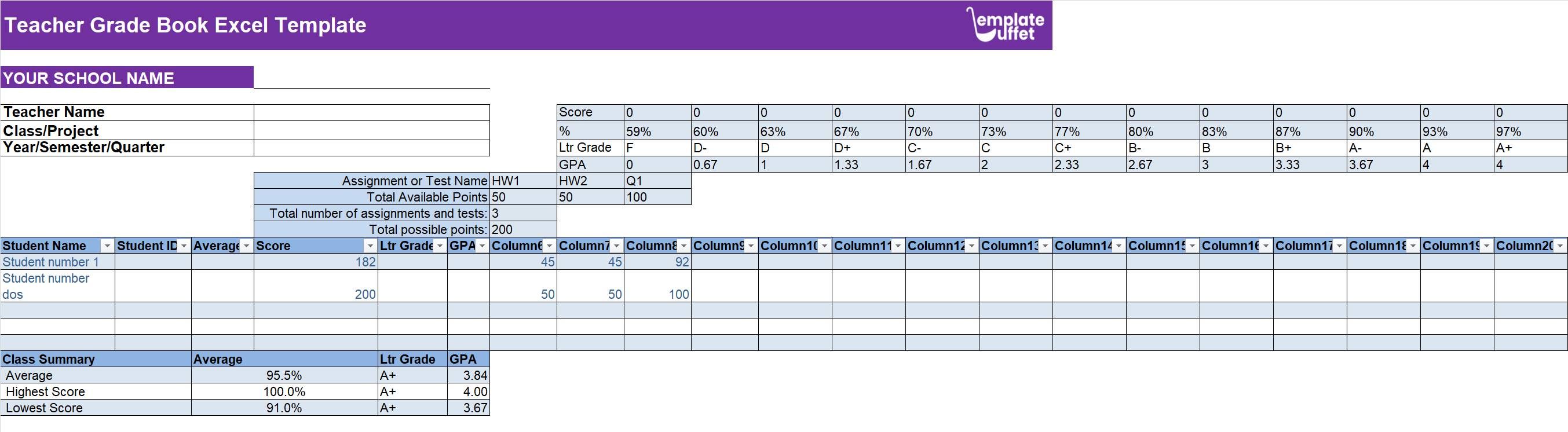 Teacher Grade Book Excel Template
