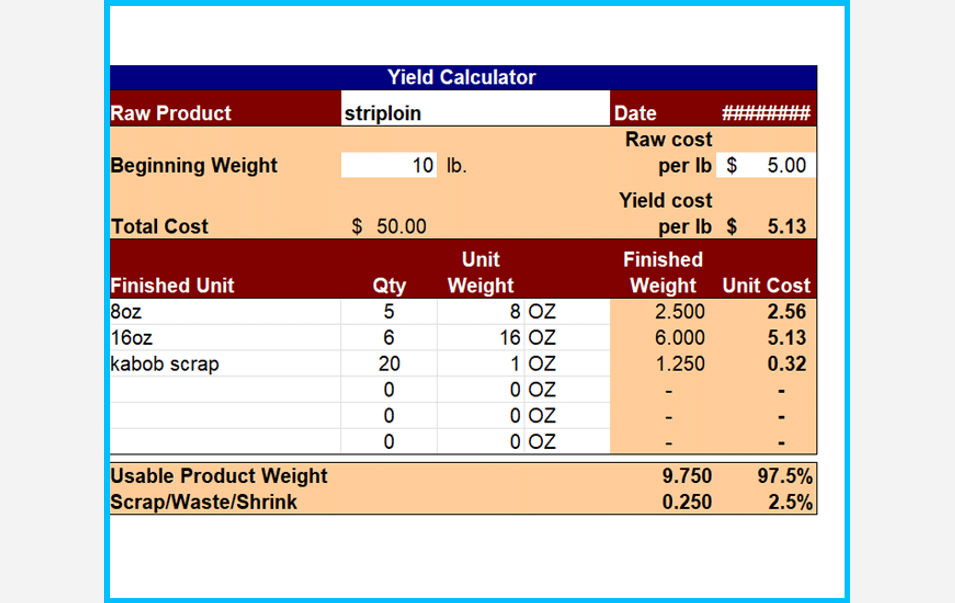 Food Yield Calculator Template