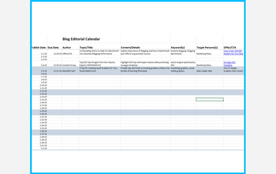 Blog Editorial Calendar Template