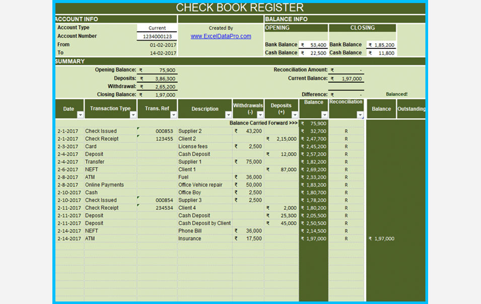 Checkbook Register Template