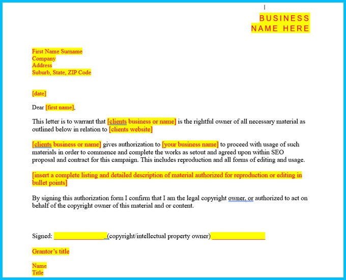 Copyright Authorization Word Template