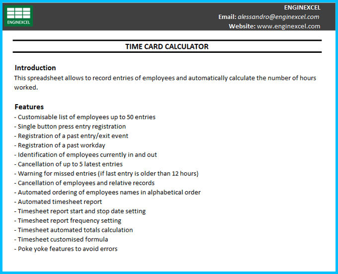 Time Card Calculator Template