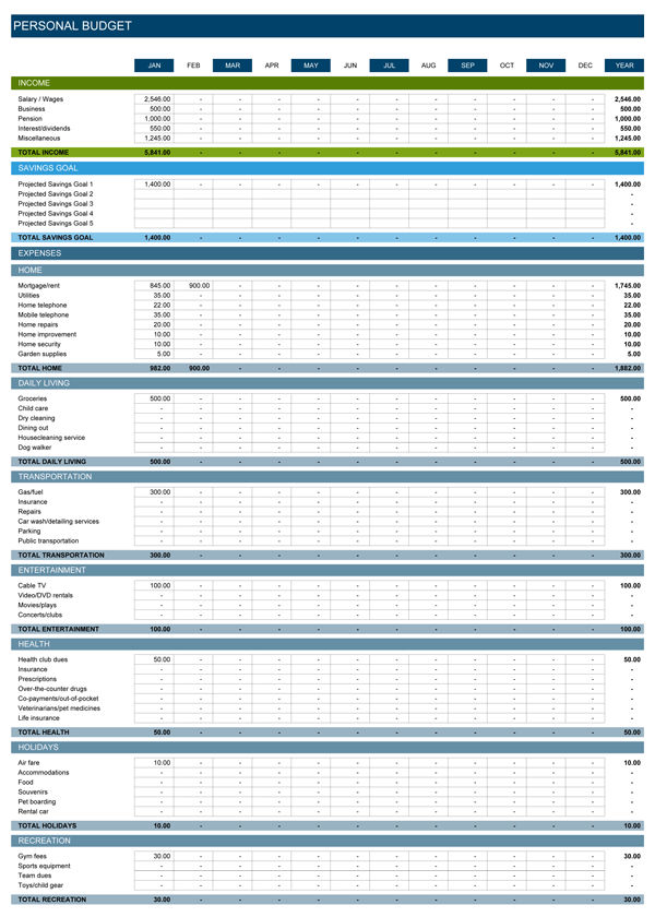 Personal Budget Spreadsheet