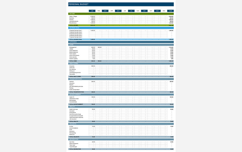 Personal Budget Spreadsheet