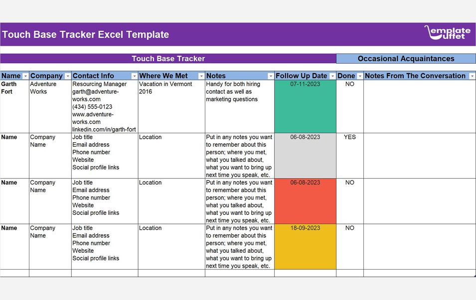 Touch Base Tracker Excel Template: Easily Track Your Team #39 s Progress Touch Base Tracker Excel Template: Easily Track Your Team #39 s Progress