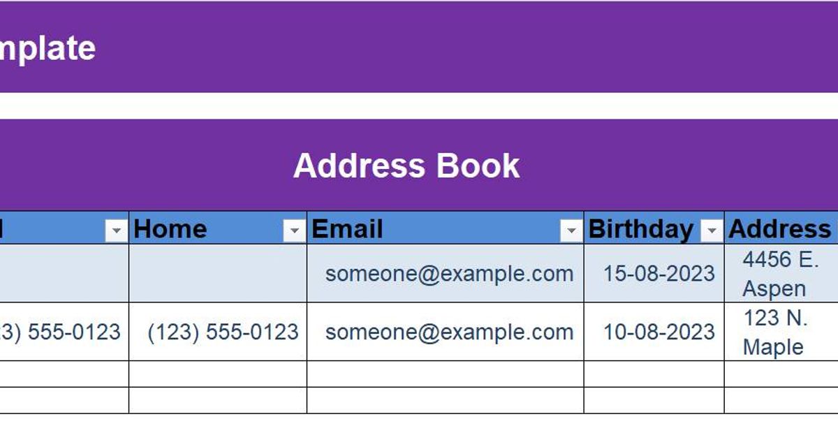 Address Book Excel Template Easily Organize And Manage Contacts