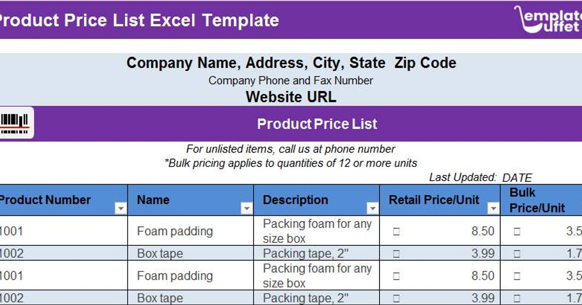 Product Price List Excel Template: Easily Manage Prices Increase Profits Product Price List Excel Template: Easily Manage Prices Increase Profits