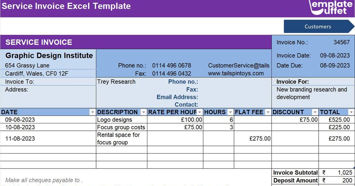 Service Invoice Excel Template Easy To Use Perfect For Businesses Service Invoice Excel Template Easy To Use Perfect For Businesses