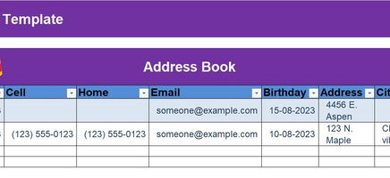 Address Book Excel Template