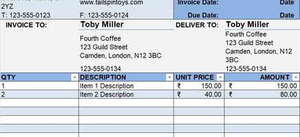 Basic Invoive with -Unit Price Excel Template