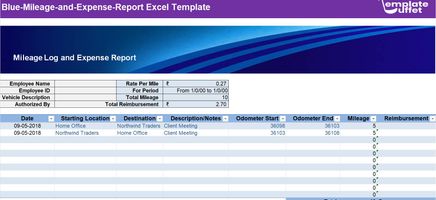 Blue-Mileage-and-Expense-Report Excel Template