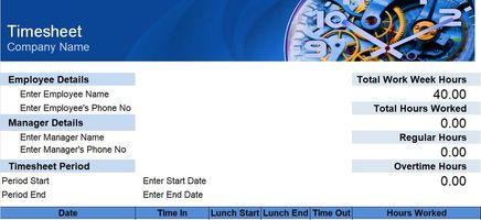 Blue Timesheet Excel Template
