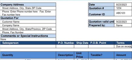 Business-Price-Quotation Excel Template