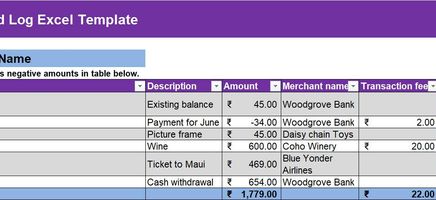 Credit Card Log Excel Template