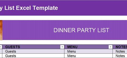 Dinner Party List Excel Template