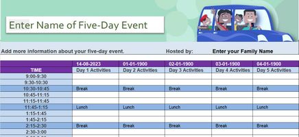 Family Event Schedule Excel Template