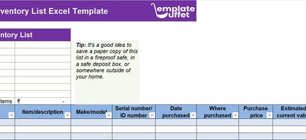 Home Contents Inventory List Excel Template