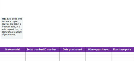 Home Contents Inventory List