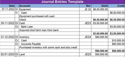 Journal Entries Excel Template