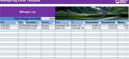 Mileage-log Excel Template