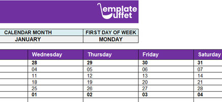 One month Calendar January 2023