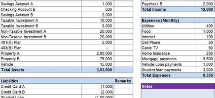 Personal Financial Statement Excel Template