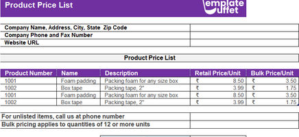 Product Price List