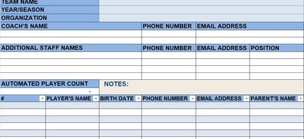 Sports-Team-Roster Excel Template