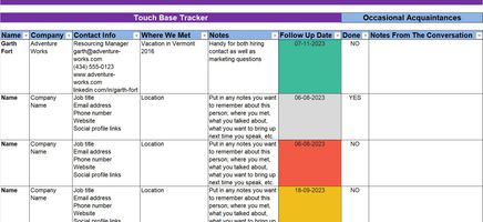 Touch Base Tracker Excel Template