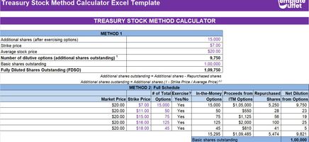 Treasury Stock Method Calculator Excel Template