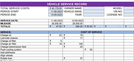 Vehicle-Service-Record Excel Template