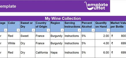 Wine Collection List Excel Template