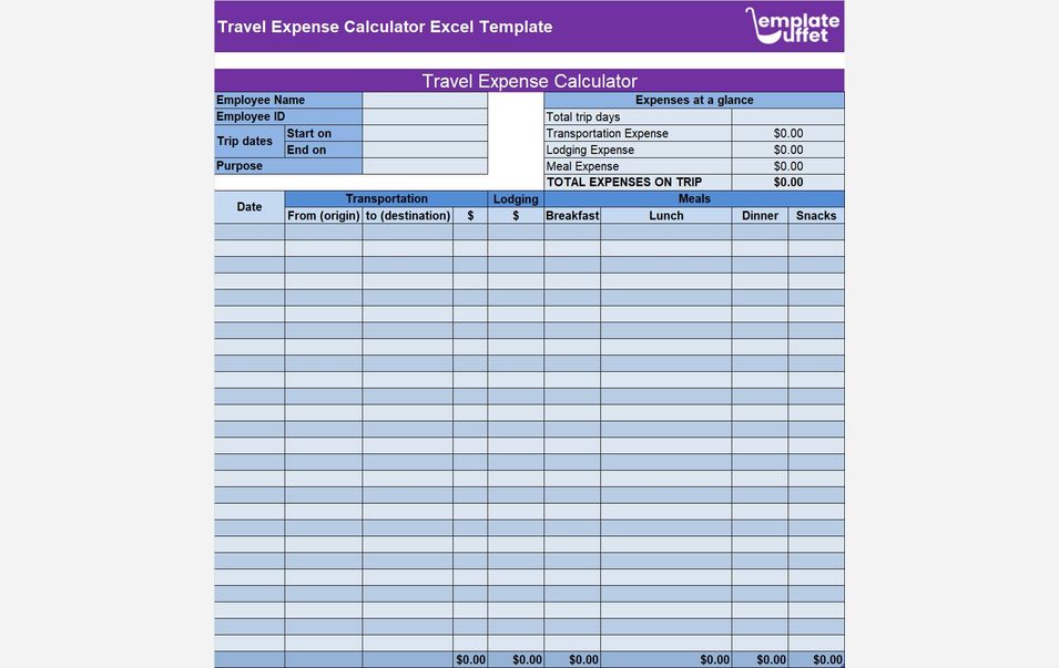Travel Expense Calculator Excel Template