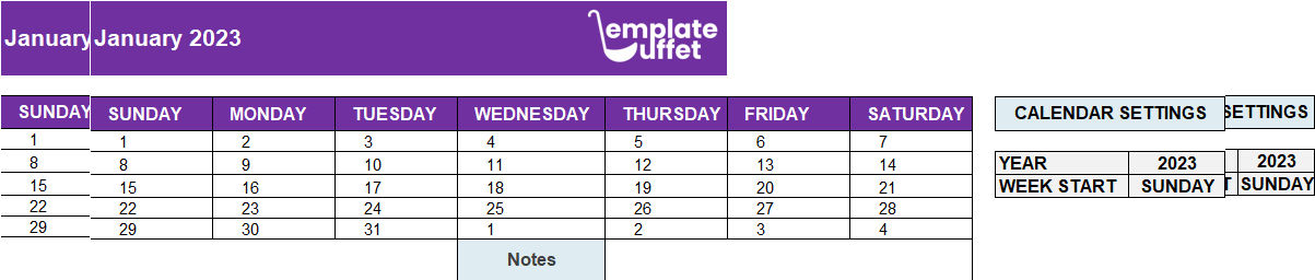 Twelve Months Calendar