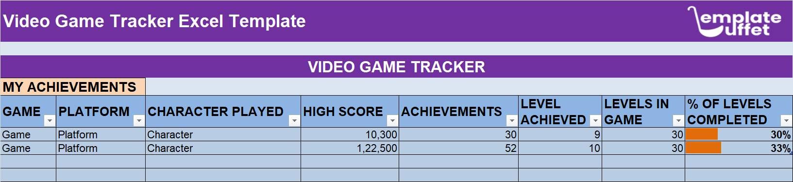 Video Game Tracker Excel Template