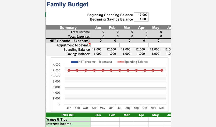 Family Budget Planner Spreadsheet Template