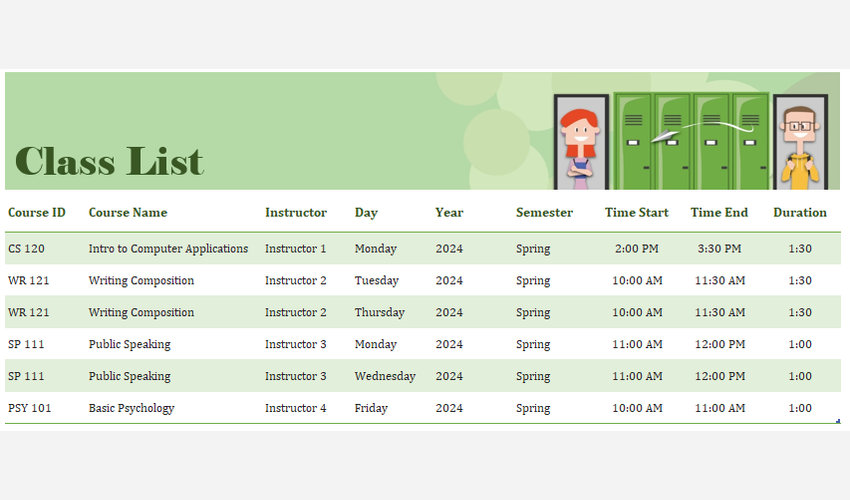 Semester calendar