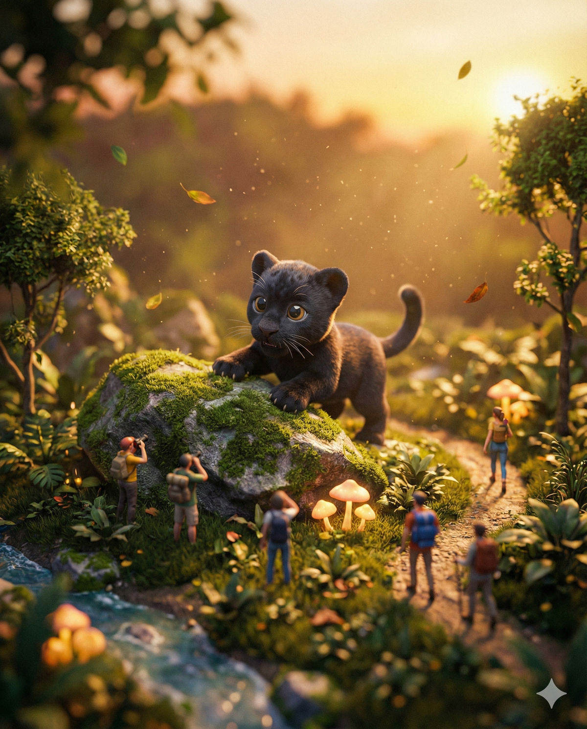 Nano Banana diorama prompt example - black panther baby in the sunset